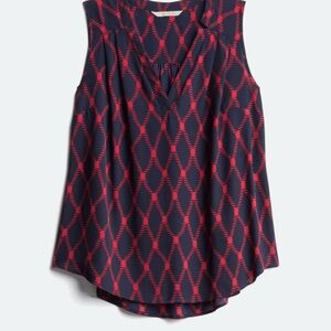 Sleeveless Navy and Red Patterned Top